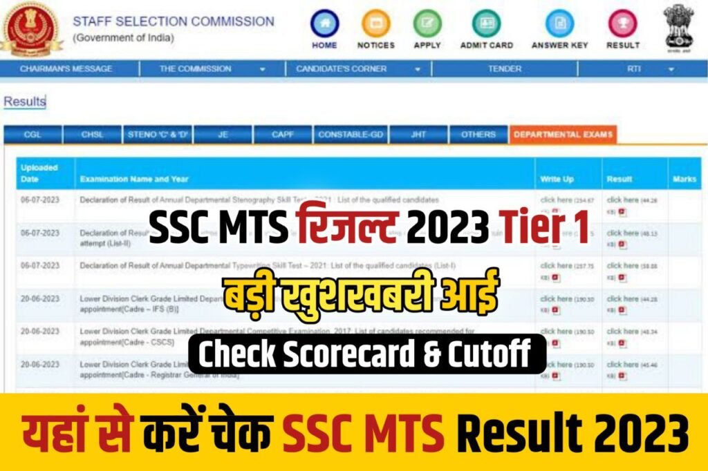 SSC MTS Result 2023 PDF Out : (रिजल्ट लिंक) Tier 1 Cut off & Merit List Download @ssc.nic.in
